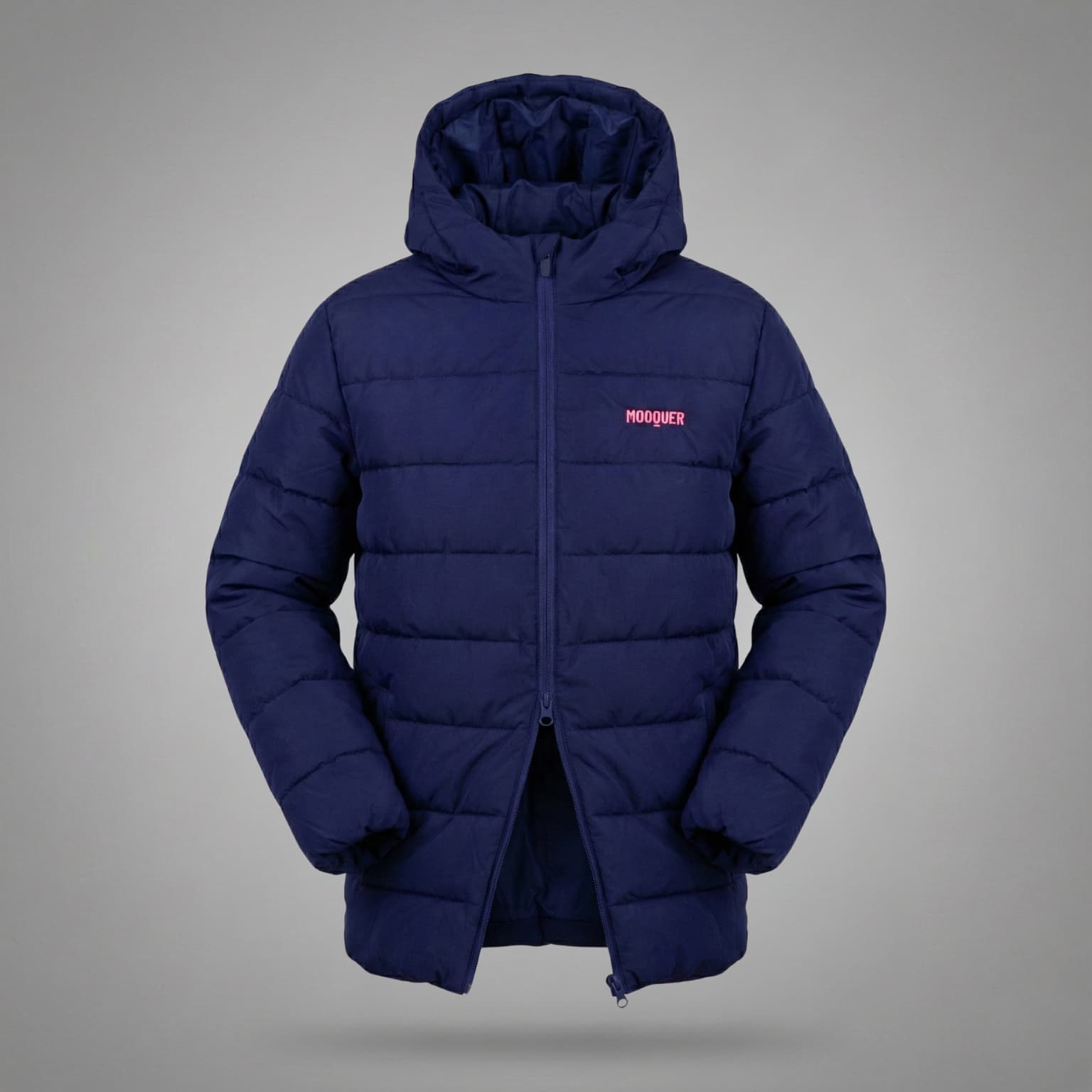 Detalle de la capucha en el anorak acolchado Navy Crew color azul marino