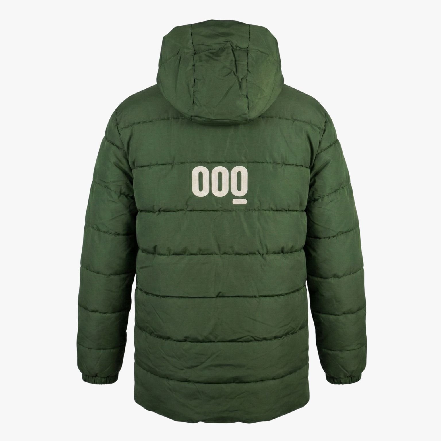Detalle de la capucha y el acolchado en el anorak Green Crew color verde