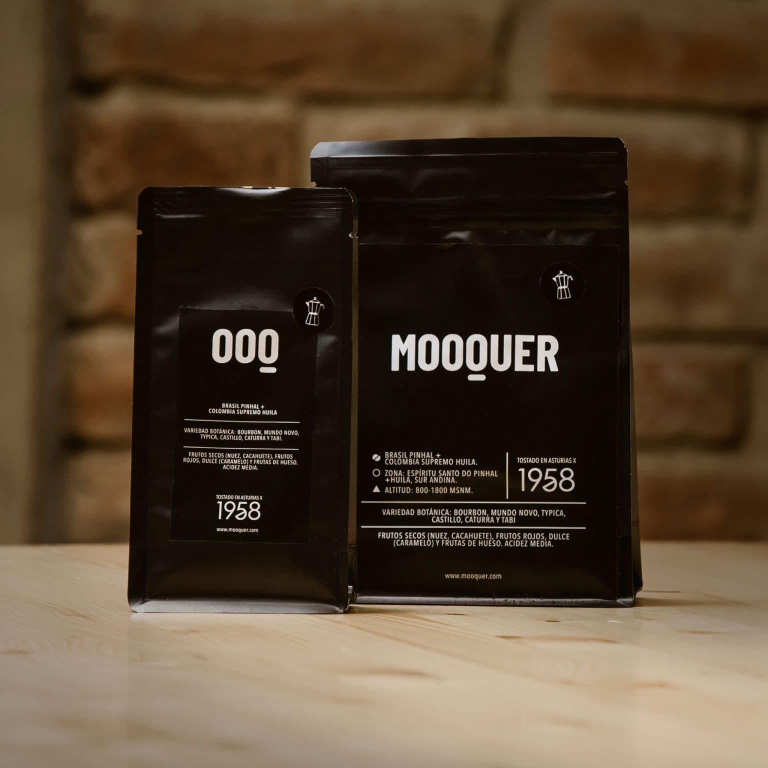 Packaging café Mooquer Blend con orígenes Colombia Huila y Brasil Espíritu Santo do Pinhal