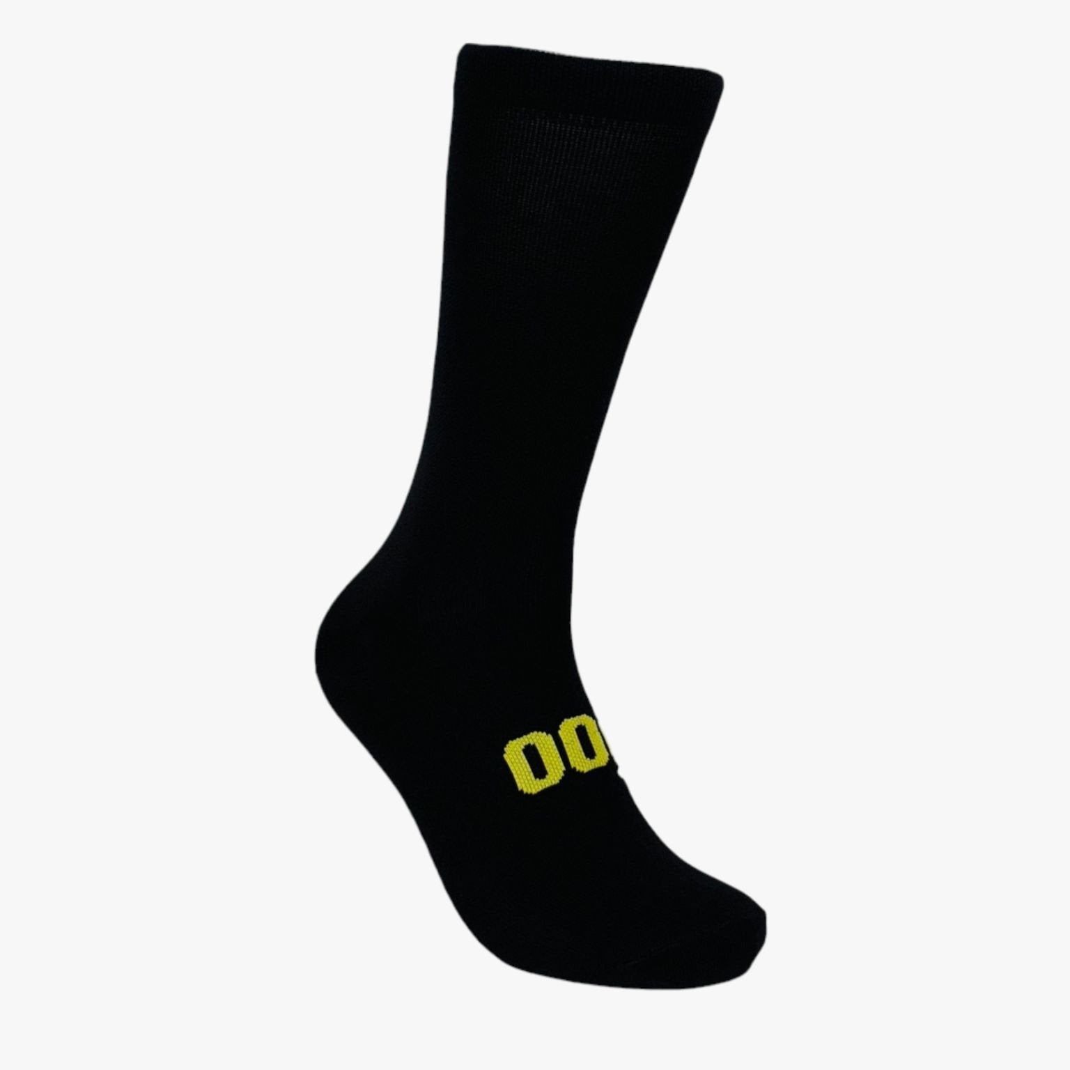 Calcetines ciclismo negros minimalistas con detalle amarillo
