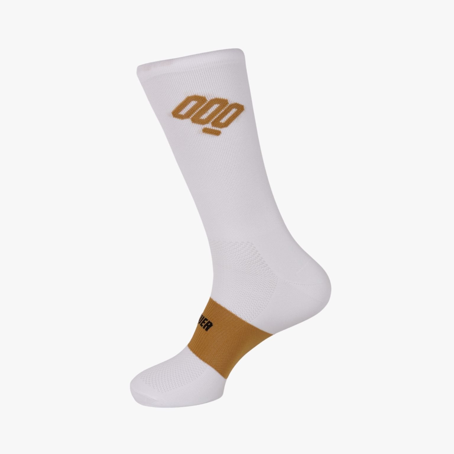 Detalle banda mostaza en calcetines de ciclismo blancos White Band Flow