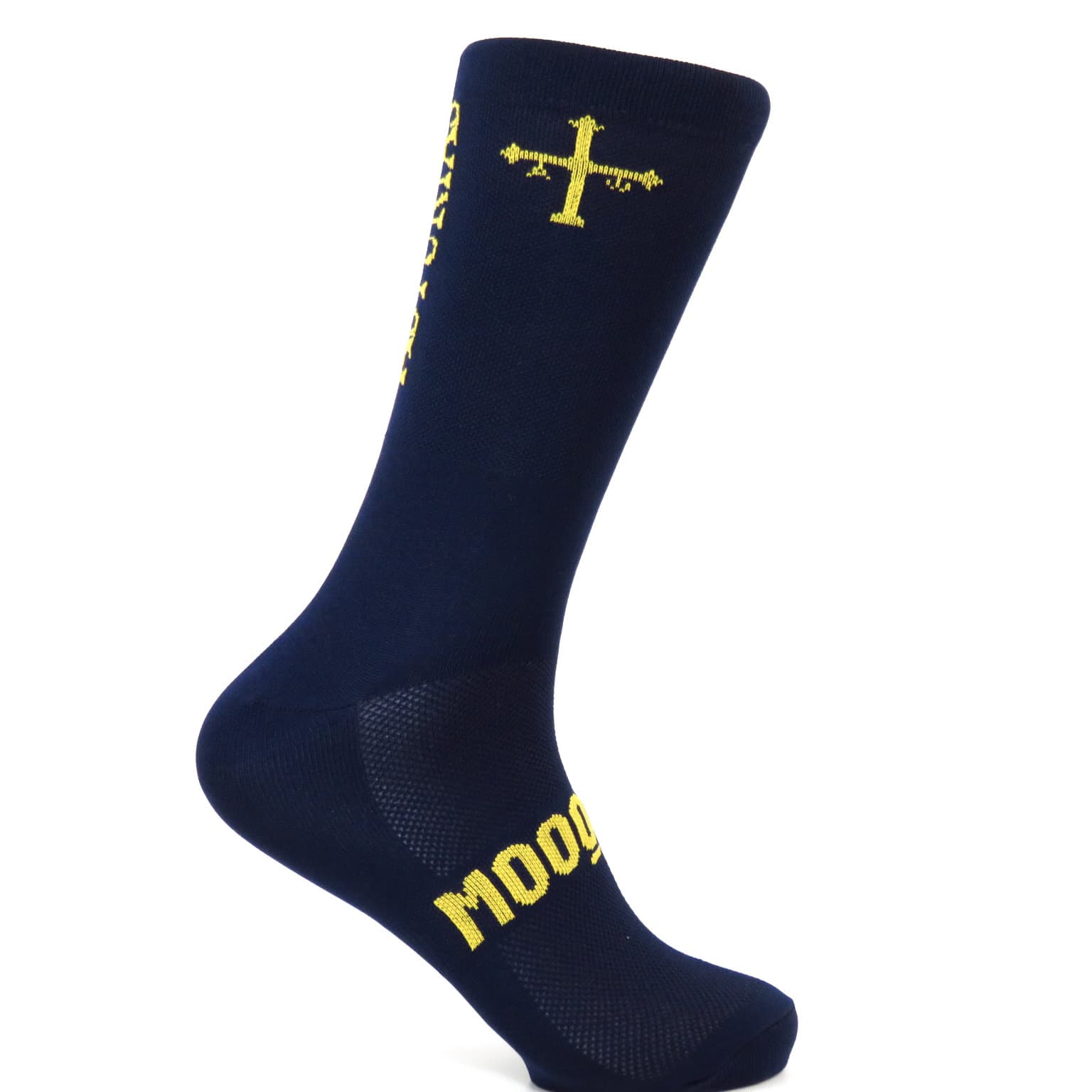 Calcetines de ciclismo AST Corsa de Mooquer en azul marino con detalles astures, vista general