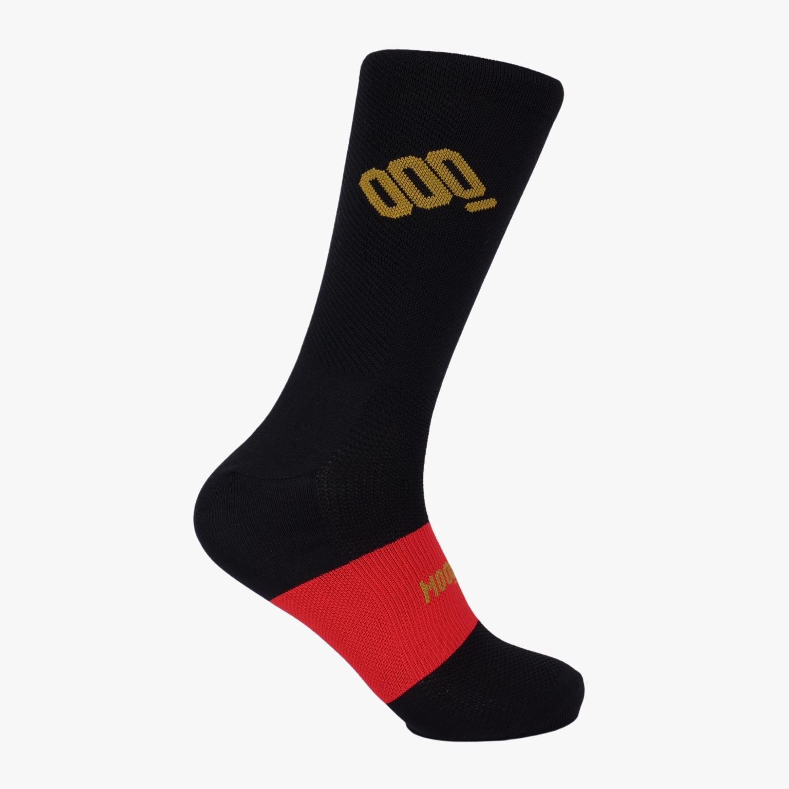 Calcetines de ciclismo Black Band Flow de Mooquer en negro con banda rojo magma, vista general