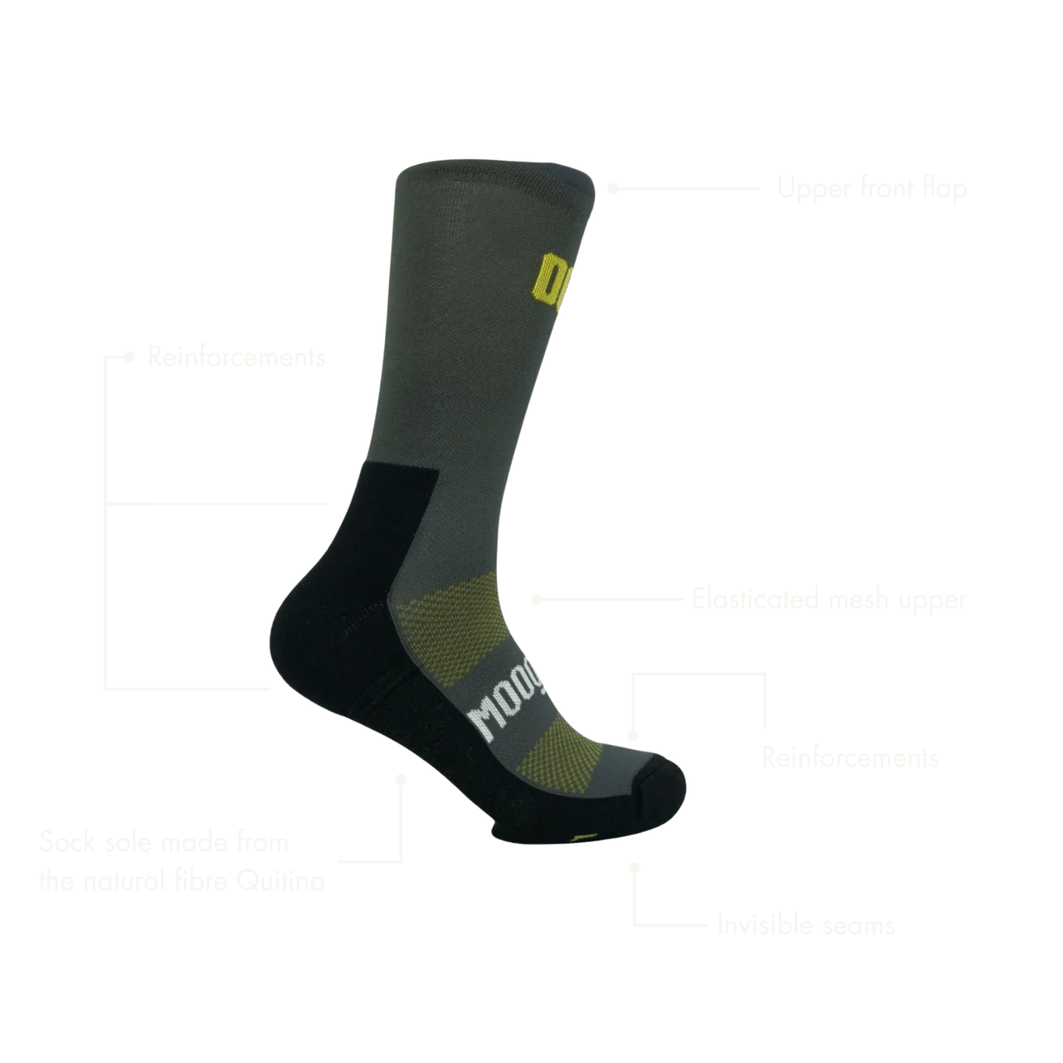 composiciones y detalles tecnicos calcetines de trail running Mooquer grey trail max