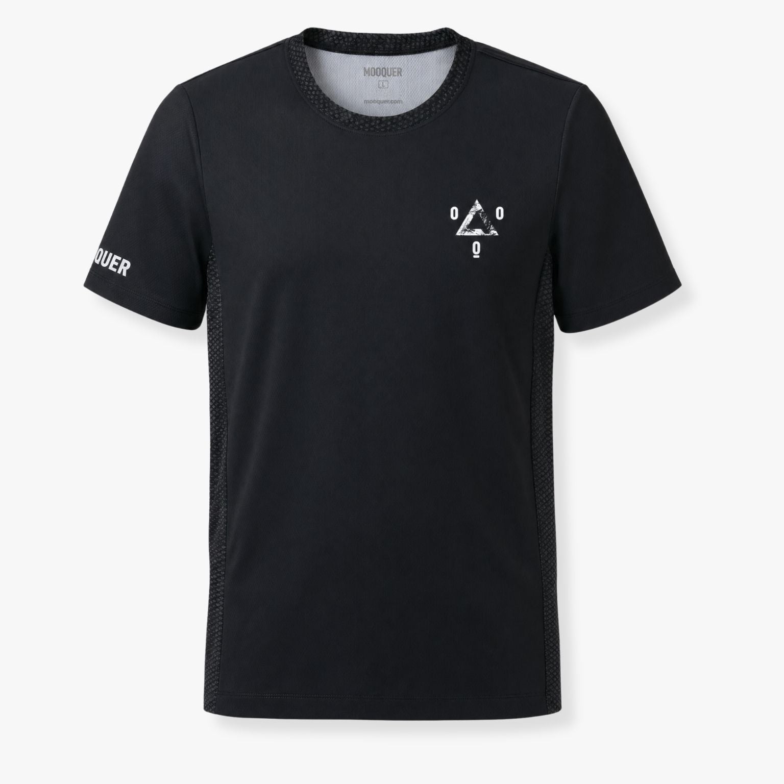 Camiseta técnica running Mooquer negra unisex hombre mujer vista frontal