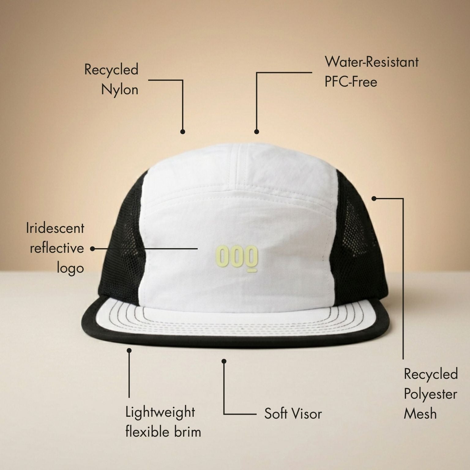 detalles tecnicos gorra trail running blanca mooquer