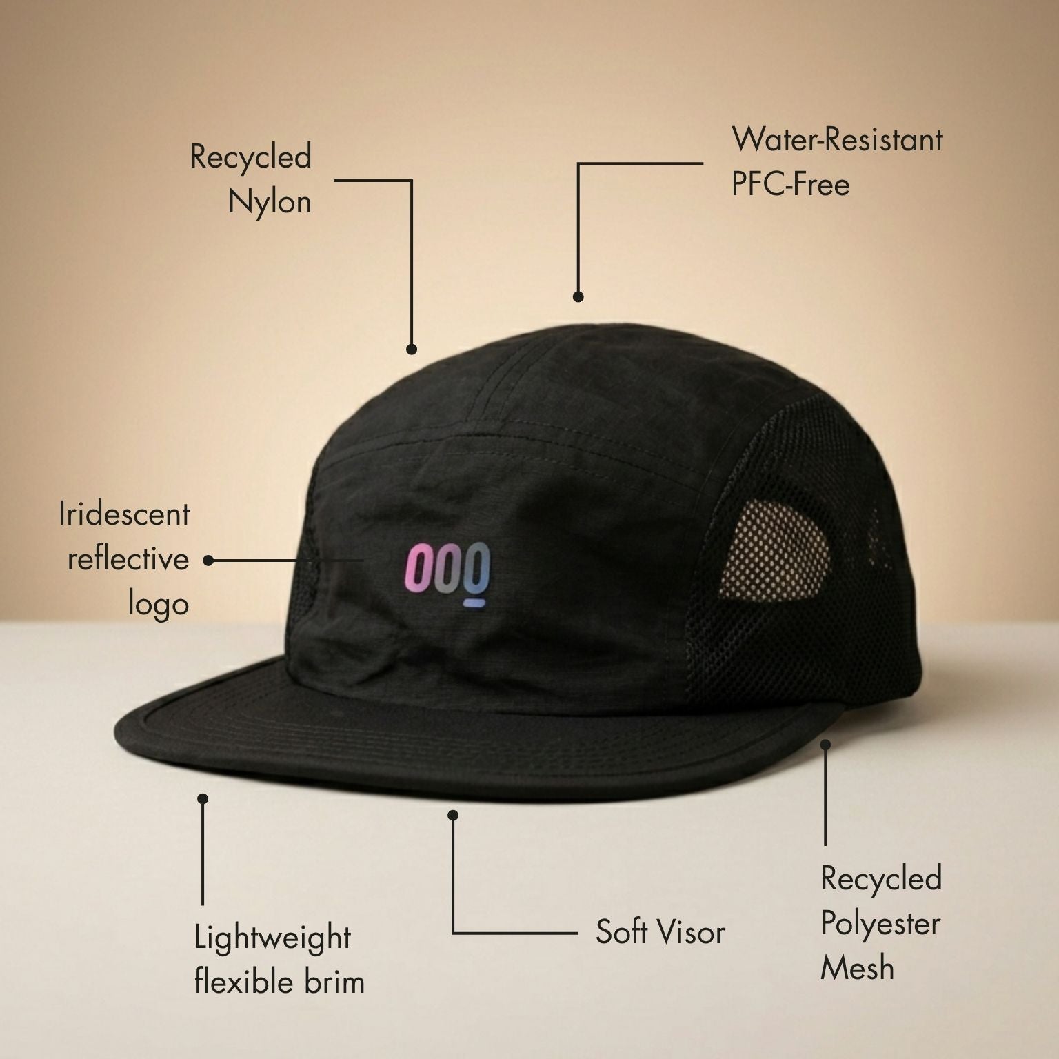 detalles gorra trail running mooquer negra