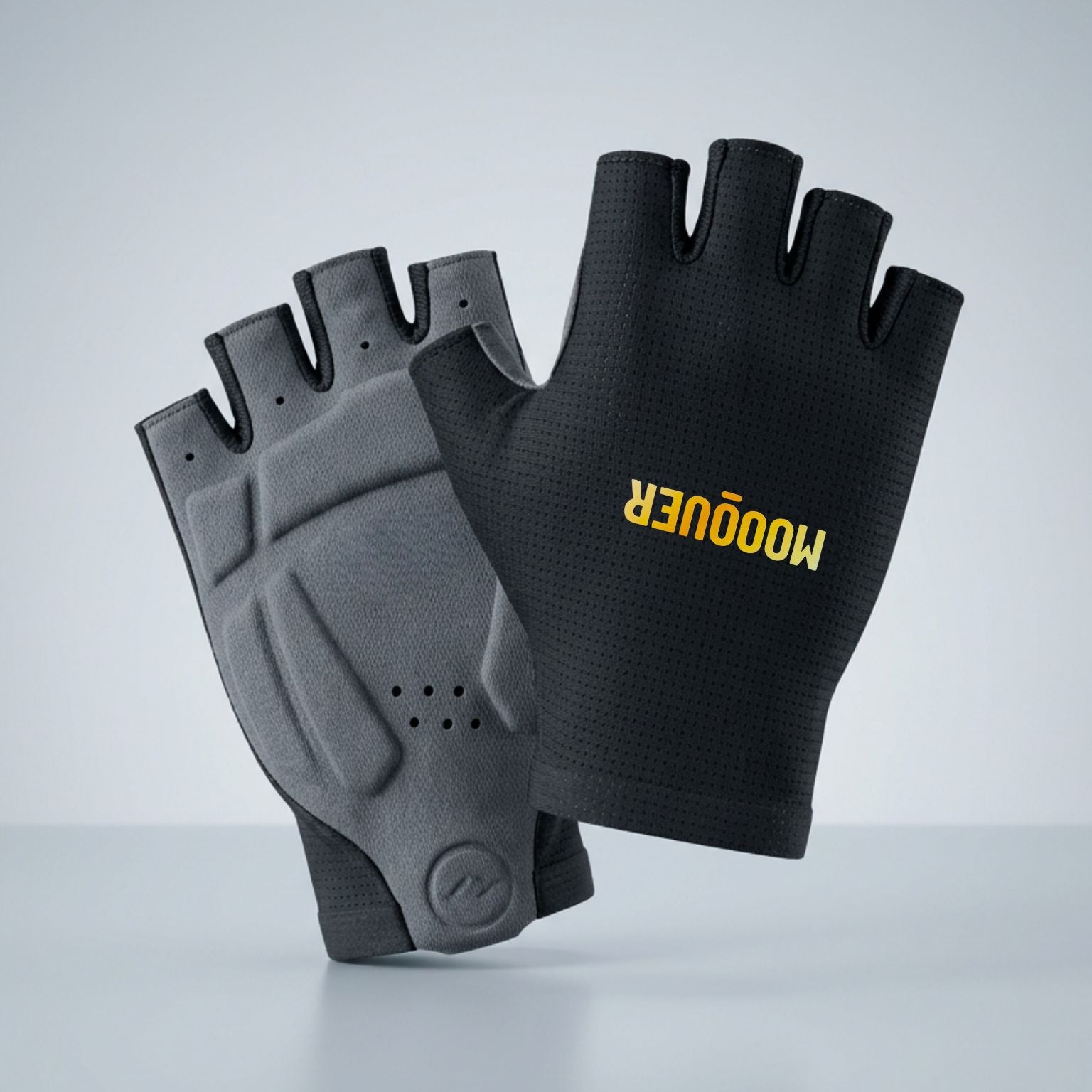 Par de guantes cortos de verano Aria Negro iridiscente de Mooquer, fabricados en Europa