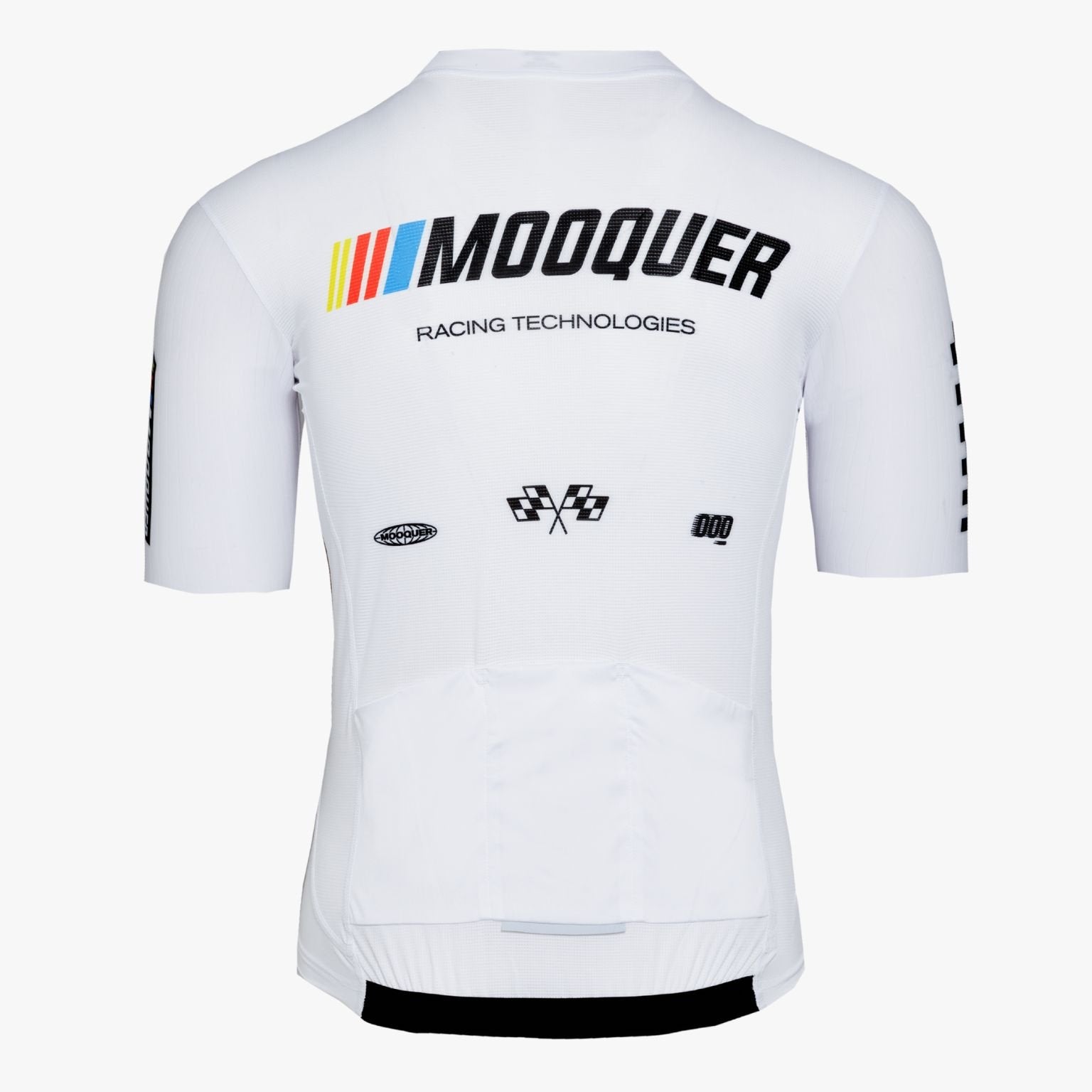 Tres bolsillos traseros con sistema anticaídas en el maillot Pace Supercorsa blanco, detalle de seguridad en ruta