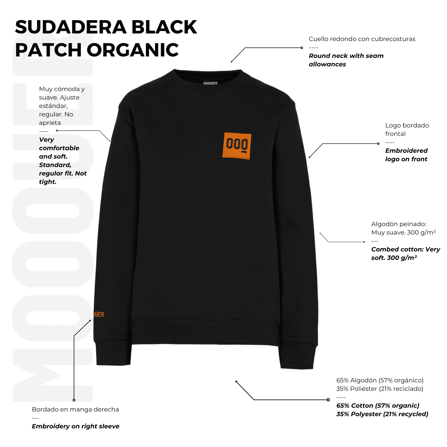 Sudadera negra minimalista sin capucha Mooquer