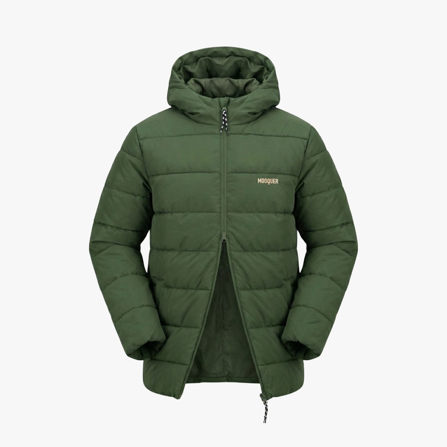 Anorak acolchado Green Crew de Mooquer en color verde con capucha, vista general