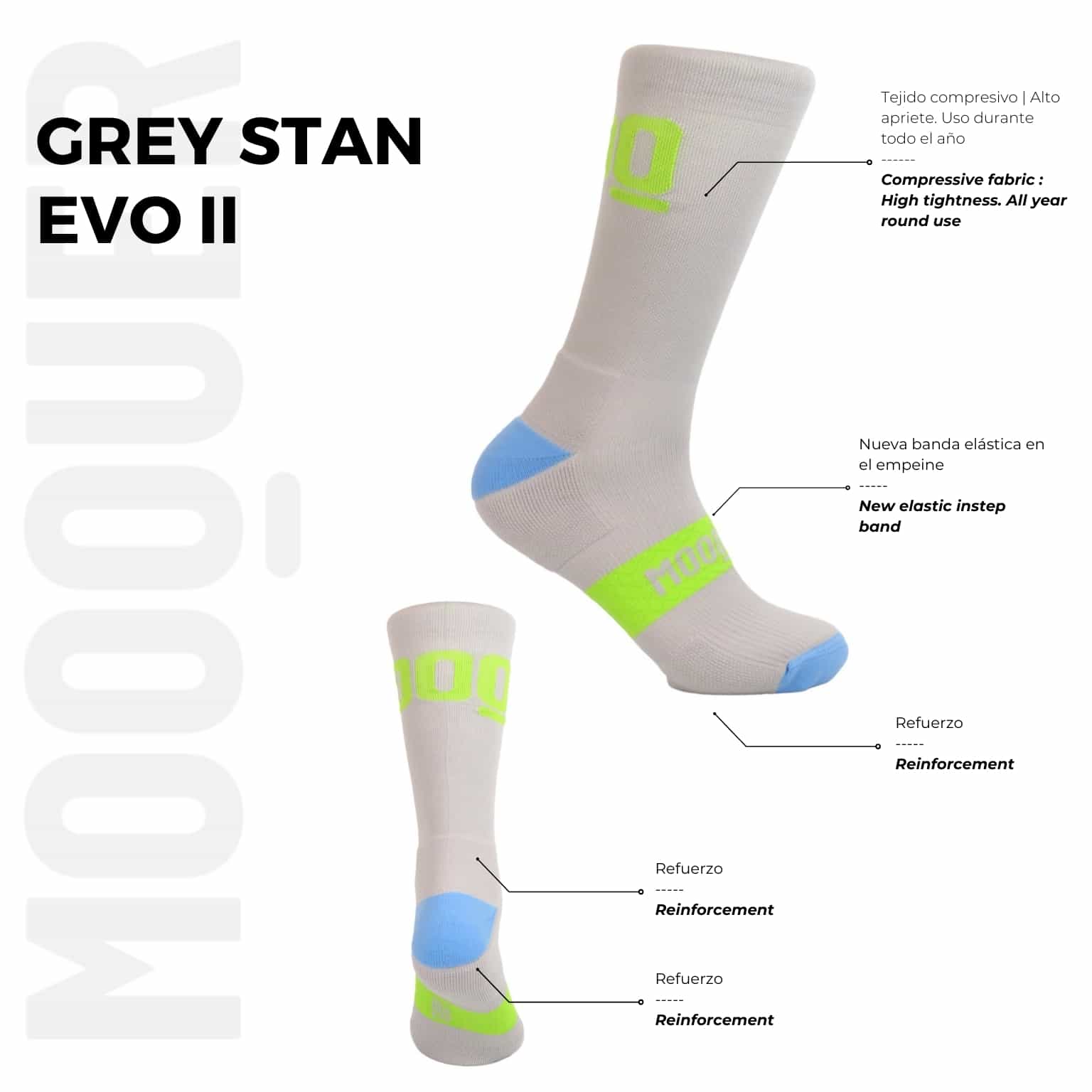 Detalle refuerzos en calcetines Grey Stan EVO II
