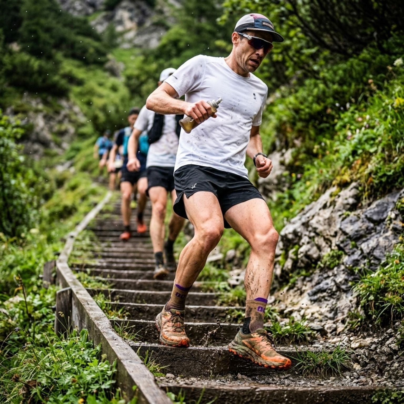 calcetines trail running Mooquer caña corta morados