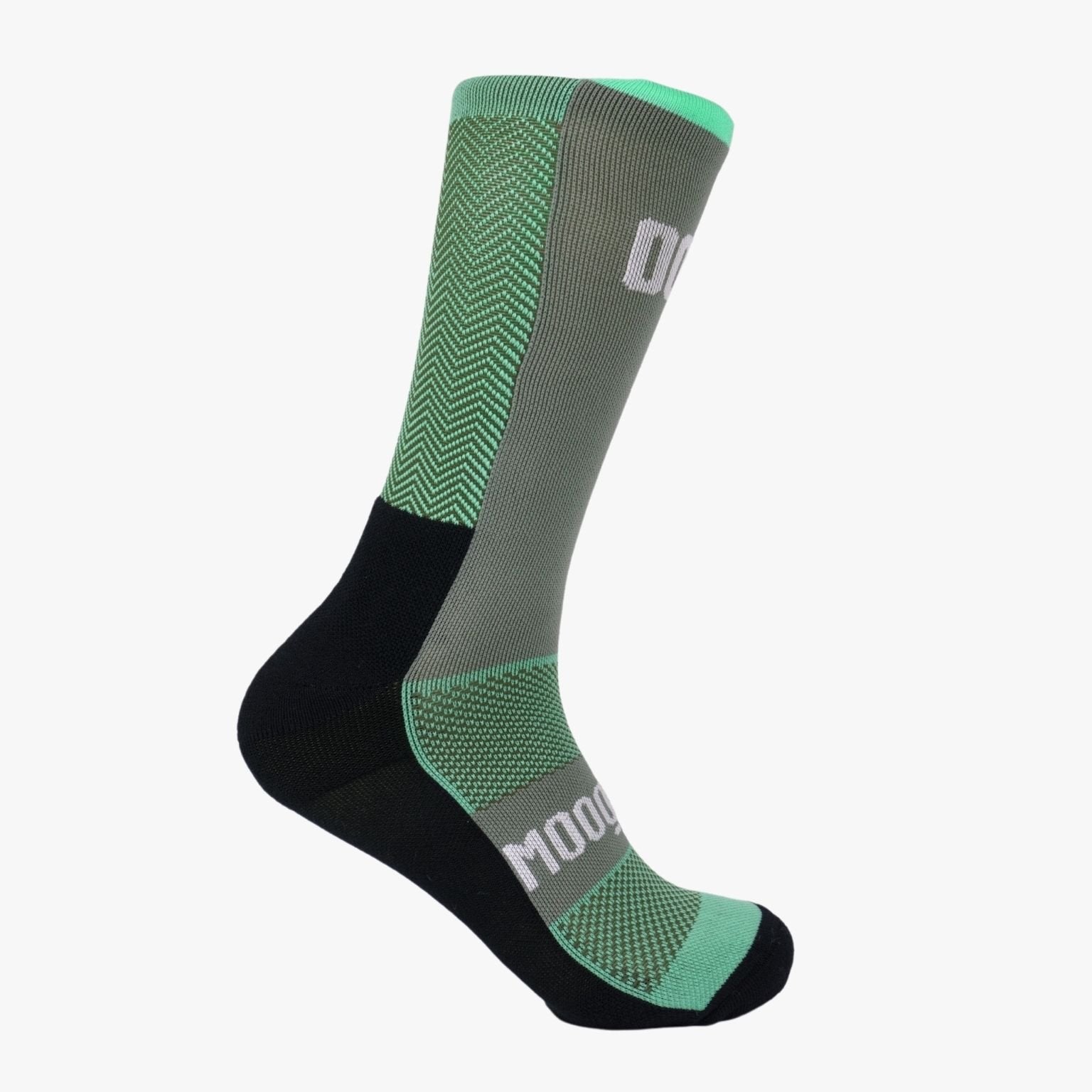 Calcetines de trail running Mint Trail Corsa de Mooquer en verde mint y gris, vista general