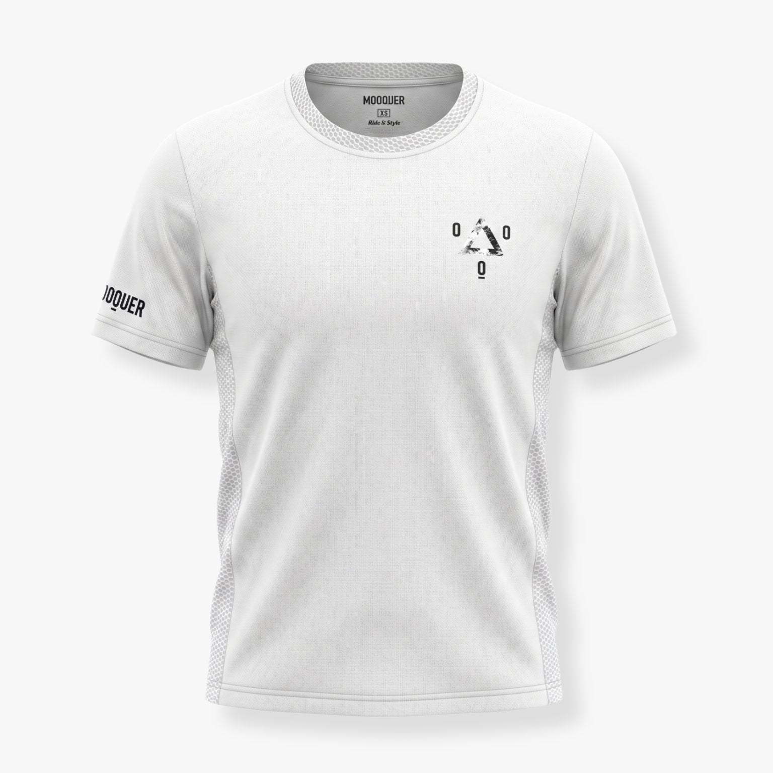 Camiseta técnica running Mooquer blanca unisex hombre mujer vista frontal