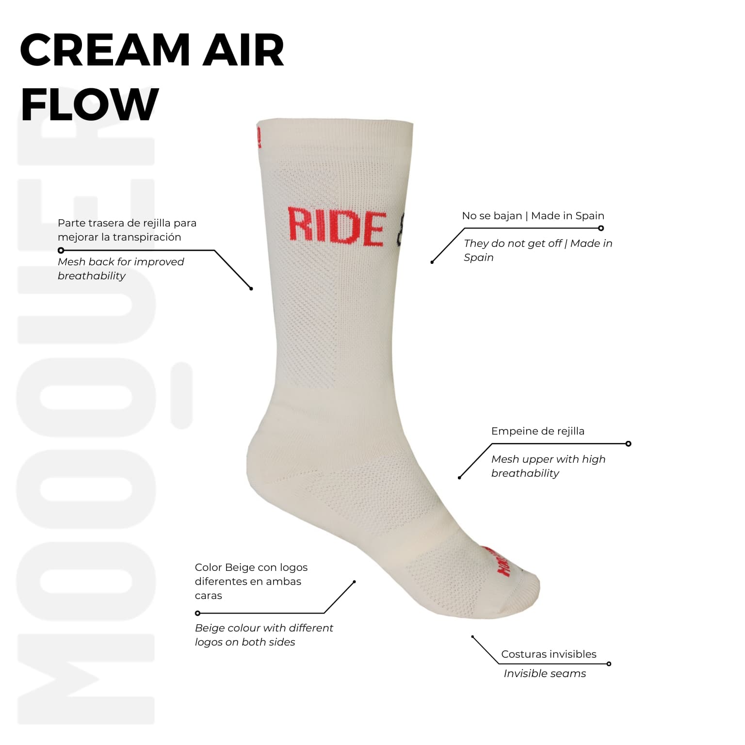 Detalle rejilla trasera en calcetines Cream Flow Air