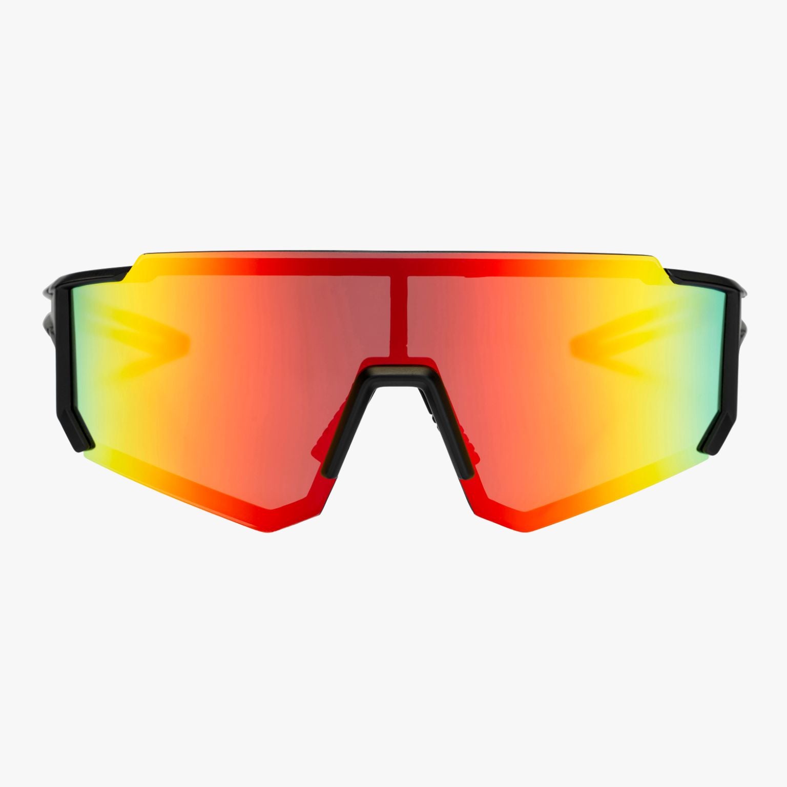 Gafas deportivas CHPO Siri de montura negra mate y lente espejo roja, vista frontal