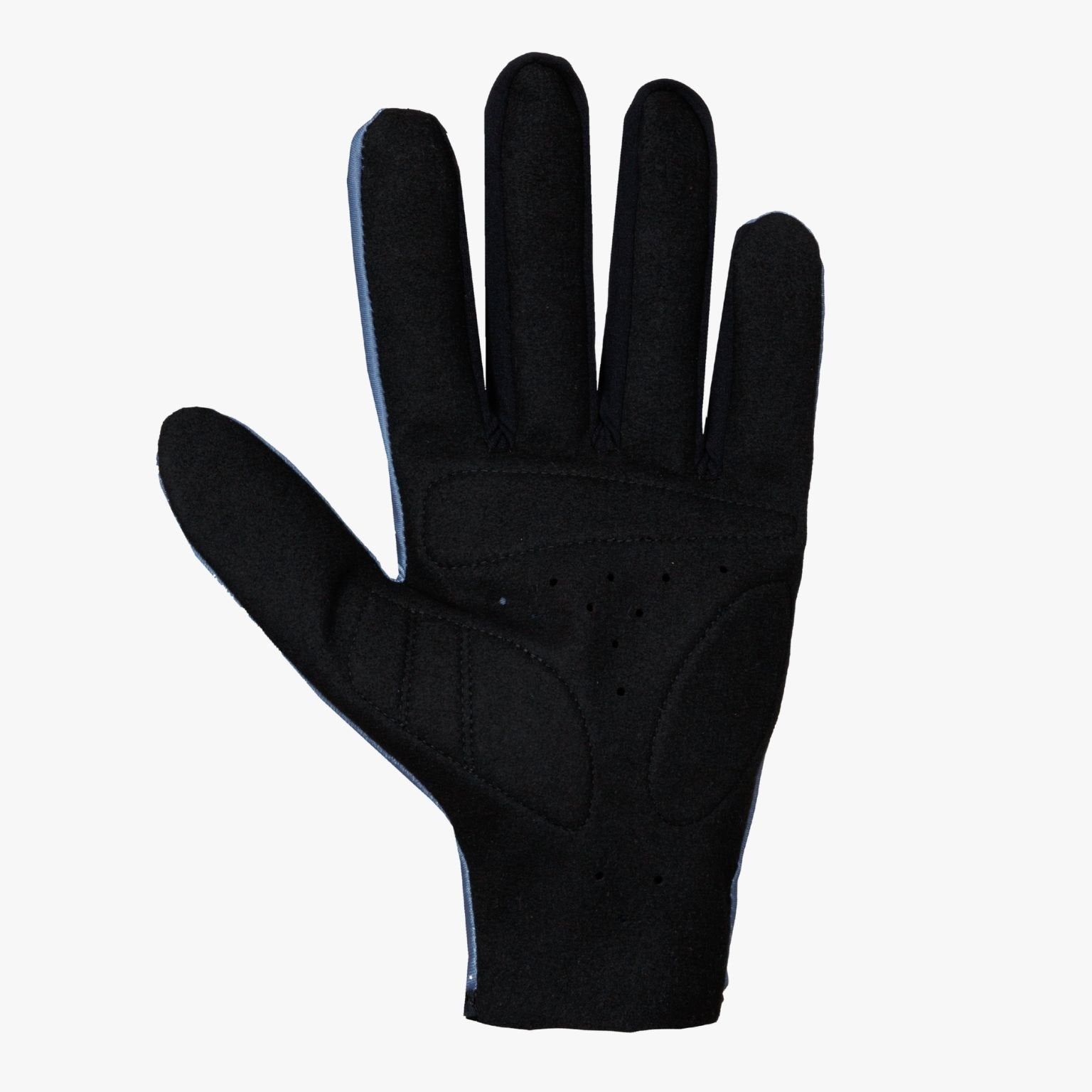 Detalle de la palma en ante técnico con perforaciones y espuma de alta densidad en los guantes Racing Grey