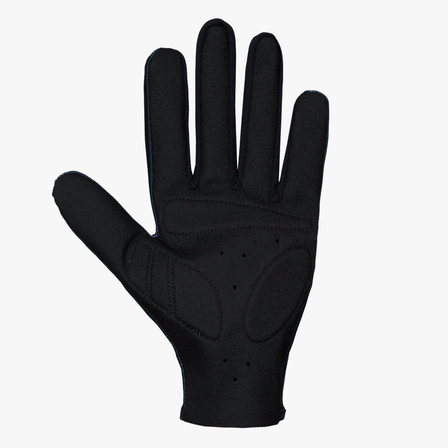 Detalle de la palma en ante técnico con perforaciones y espuma de alta densidad en los guantes Racing Black