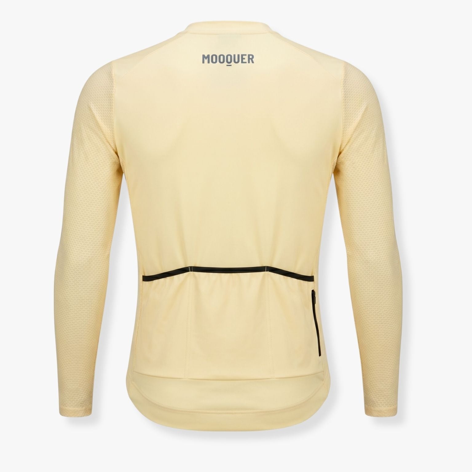 Maillot ciclismo manga larga amarillo Mooquer vista trasera con bolsillos