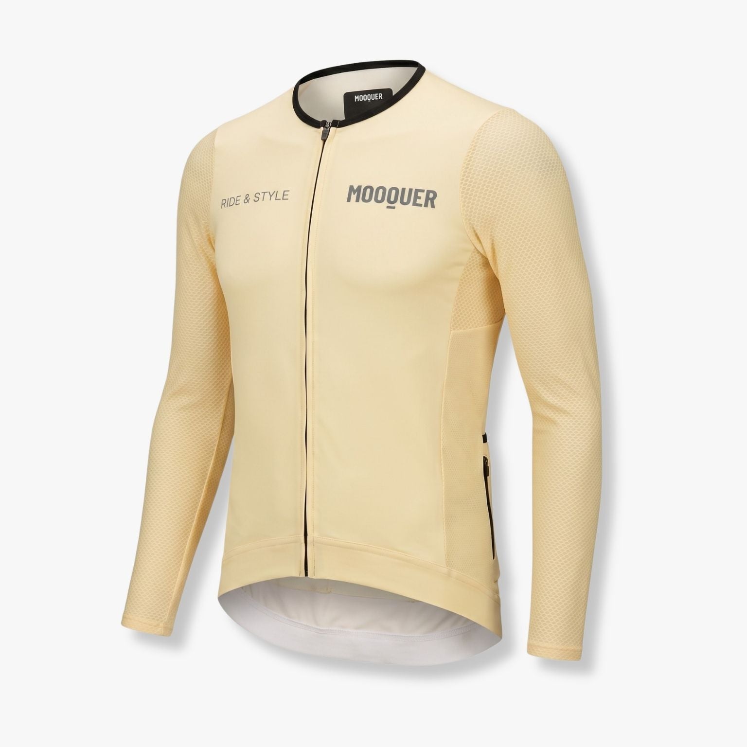Detalle tejido técnico maillot ciclismo amarillo Mooquer