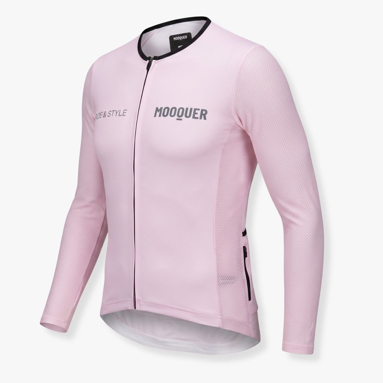 Detalle tejido técnico maillot ciclismo rosa Mooquer