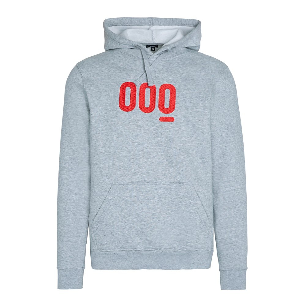 Sudadera con capucha Grey Factory de Mooquer en algodón gris con bordado rojo Red Racing, vista frontal